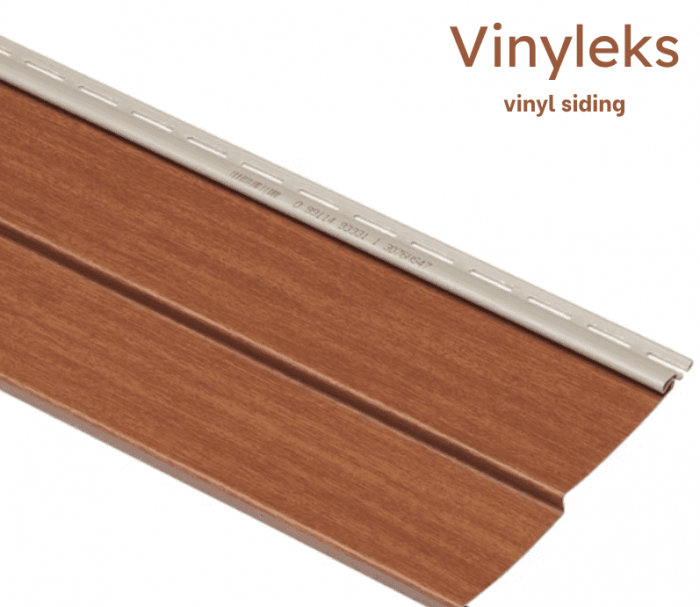 Vinyl siding with the "Vinyleks" brand name displayed.