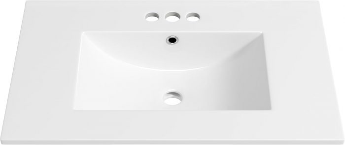 White bathroom sink with two faucet holes, modern design.