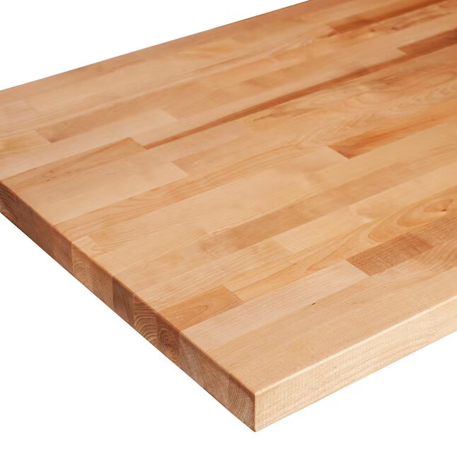 Solid wood butcher countertop with a smooth, durable finish for kitchens and workspaces.