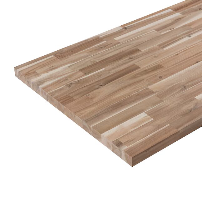 A close-up view of a wooden table top, showcasing its natural grain and texture.
