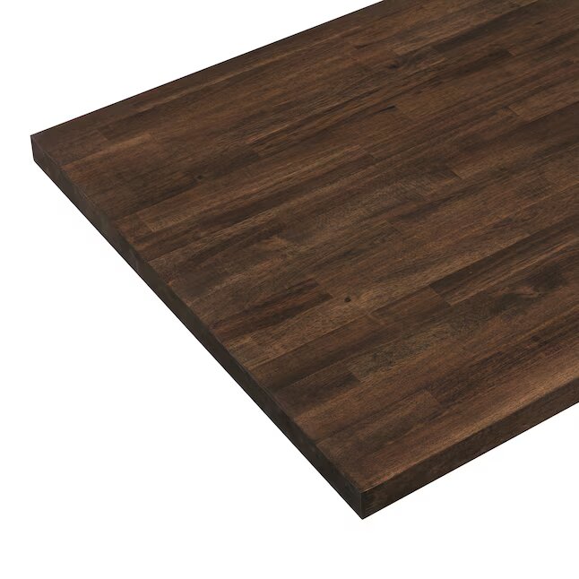 A dark brown finished table top with a smooth surface and elegant design.