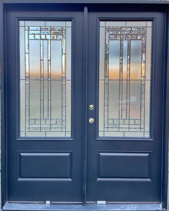 Modern Double Entry Door with Decorative Privacy Glass