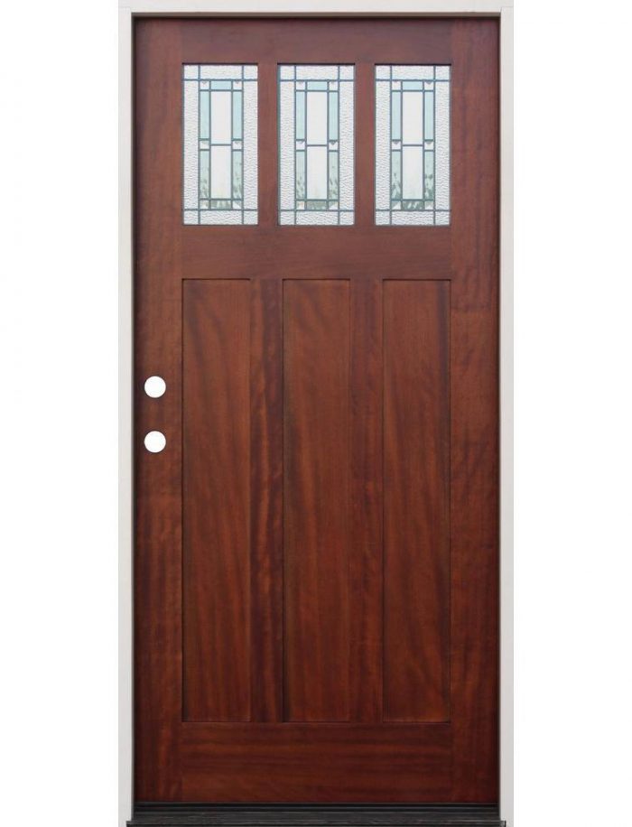 Craftsman Alder Wood Entry Door with Decorative Glass