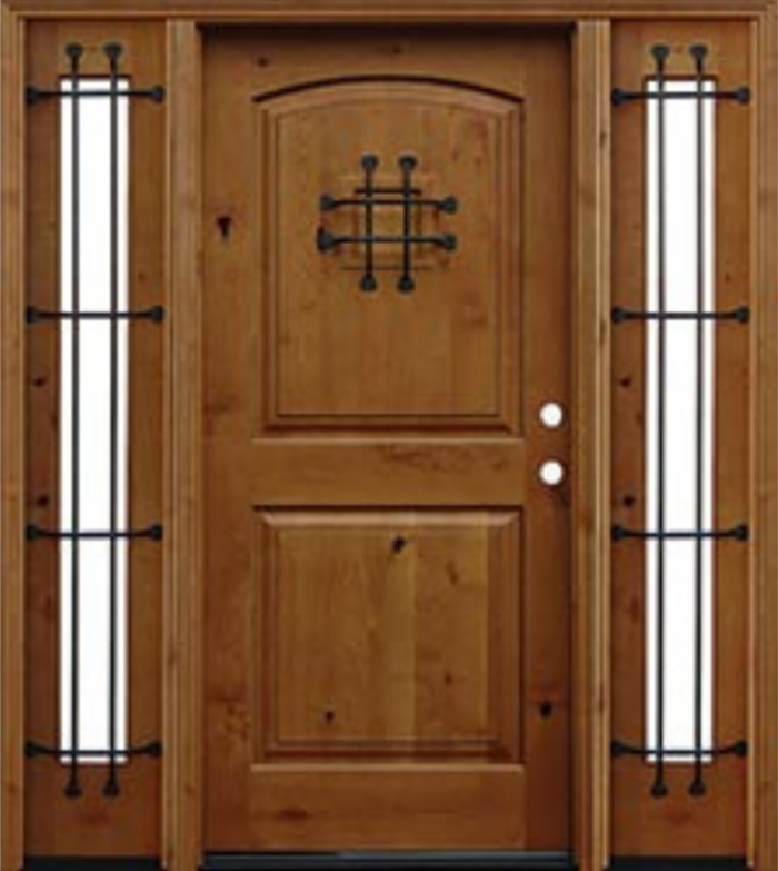 Rustic Knotty Alder Wood Entry Door with Speakeasy & Sidelights