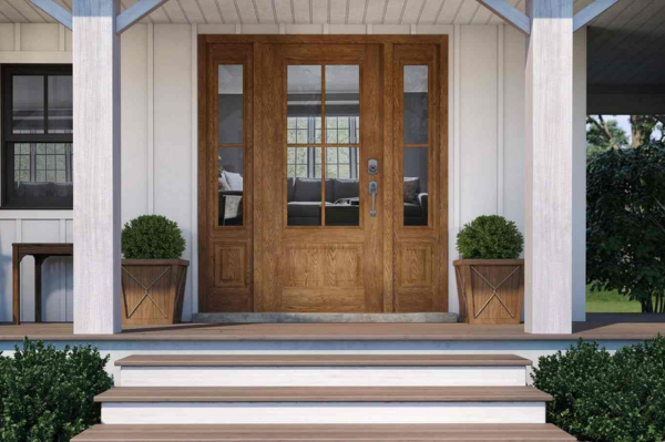 Fibreglass exterior door with glass sidelights
