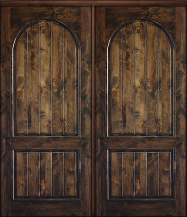 2-Panel V-Grooved Circle Panel Knotty Alder Double Entry Door