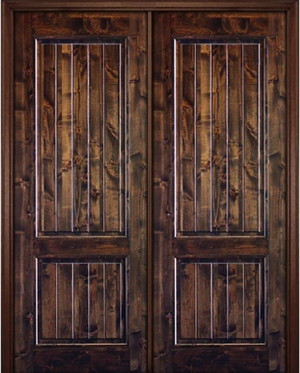 2-Panel V-Grooved Square-Top Knotty Alder Double Door