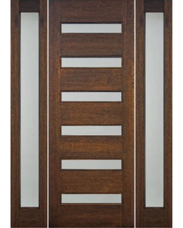 Contemporary 6-Lite Horizontal Entry Door with Full-Lite Sidelite